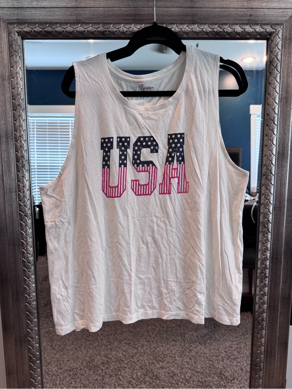 Natural Reflections White Tank Top with USA Graphic